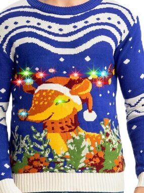Ugly Christmas Sweater Light Up Reindeer Holiday Party *ALLERGY WARNING READ*